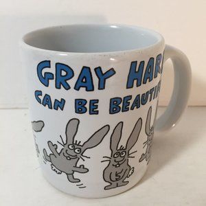 Gray Hares Coffee Tea Mug Cup Can Be Beautiful Aging Bunny Rabbits Carlton USED